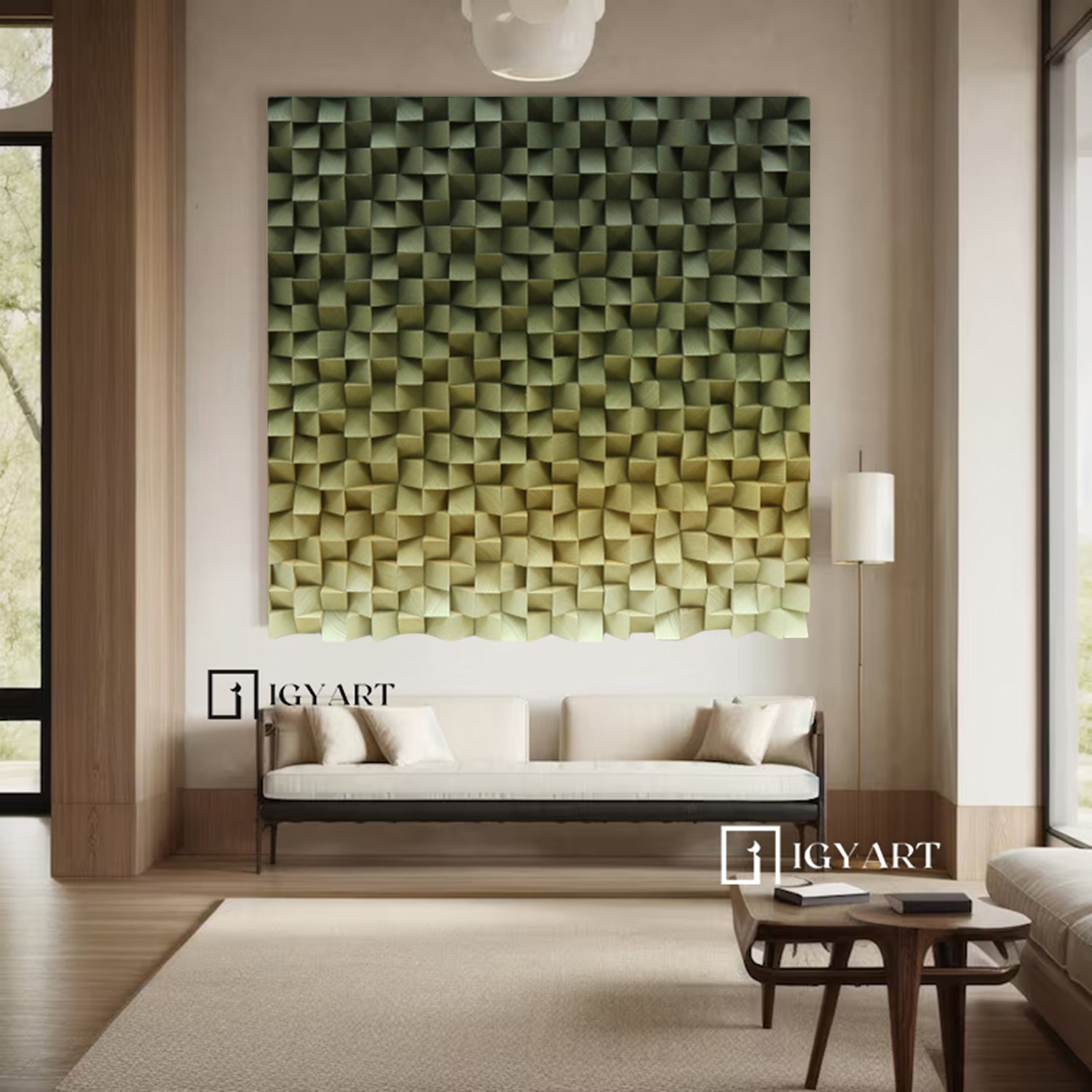 Green Wood wall Decor Wood Block Art Geometric Wood Art Sculptured art