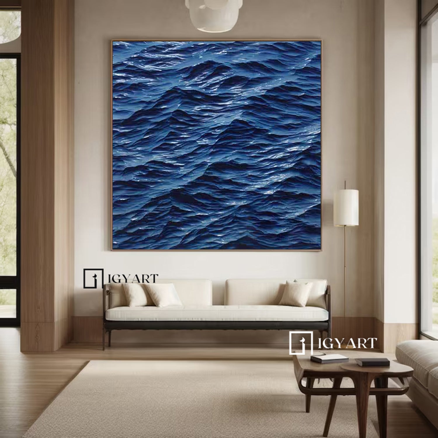 Wood carving wall art Sculptured wall art blue ocean wave texture art