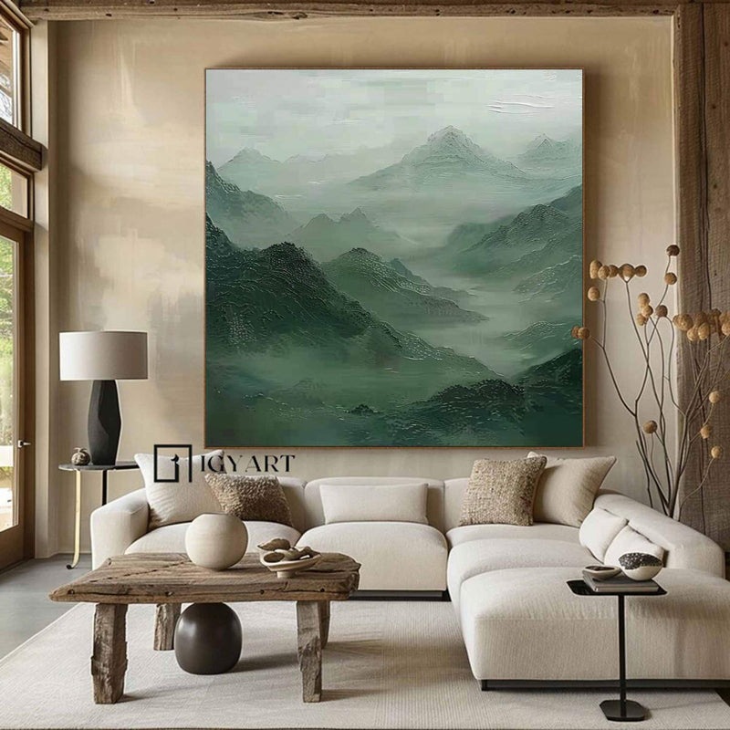 Green Abstract wall art sage green Mountains landscape art Mountain peaks Abstract Painting