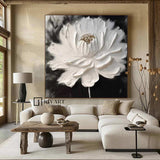 White 3D Texture Flower Painting White Minimalist Floral Painting Boho Living Room Wall Art Daisy Flower Wall Art