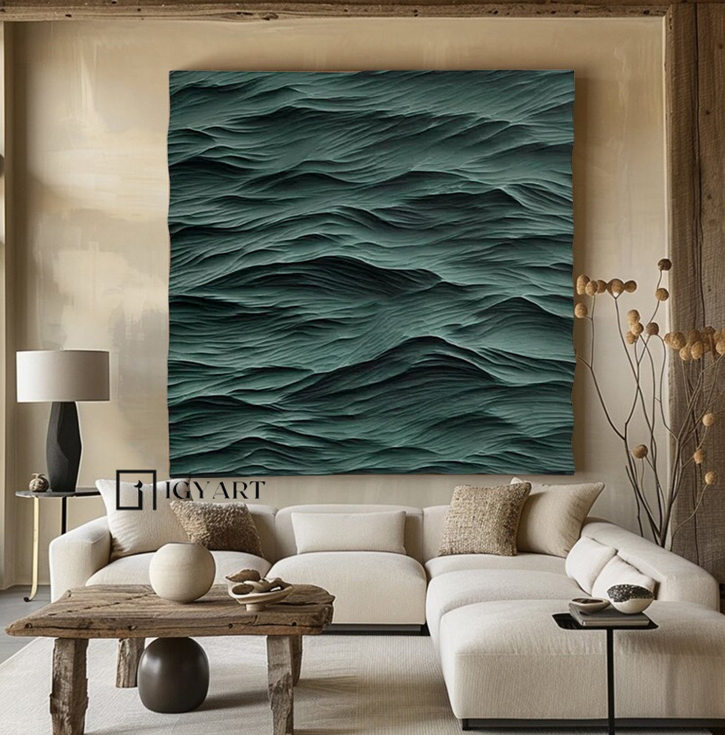 Wood carving wall art Sculptured wall art Green Abstract texture art 