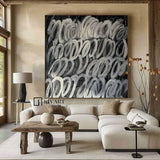 Large Black White Abstract Art Black Abstract Painting Black Abstract Painting Boho Living Room Wall Art