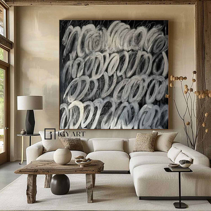 Large Black White Abstract Art Black Abstract Painting Black Abstract Painting Boho Living Room Wall Art