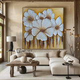 White And Golden Leaf Painting White and gold wall art White and gold Textured abstract Painting