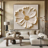 Creamy White 3D Texture Flower Painting Creamy White Minimalist Floral Painting Large 3D White Flower Painting