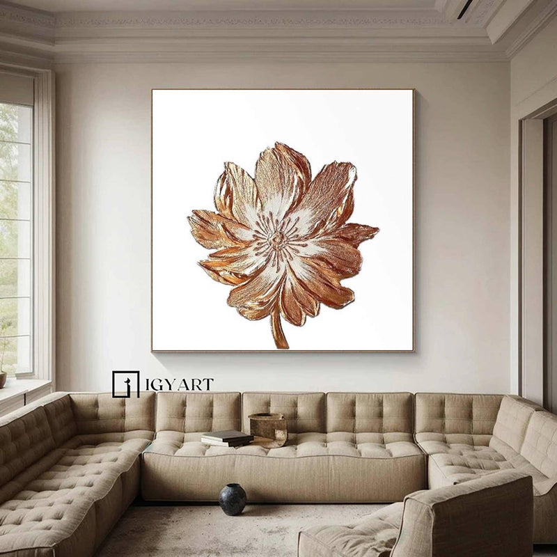 White And Golden Leaf Painting White and gold wall art White and gold Textured abstract Painting