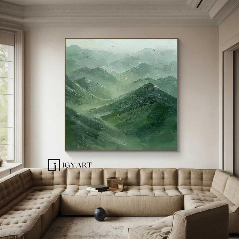 Green mountain painting Large Green mountain Abstract Painting Green landscape painting