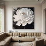 White 3D Texture Flower Painting White Minimalist Floral Painting Boho Living Room Wall Art Daisy Flower Wall Art