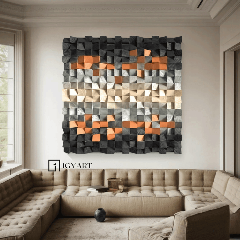 sculpture Textured Wall Decor Wood Block Art Geometric Wood Art Sculptured art Painting