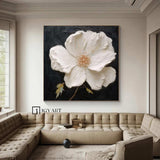 White 3D Texture Flower Painting White Minimalist Floral Painting Boho Living Room Wall Art Daisy Flower Wall Art