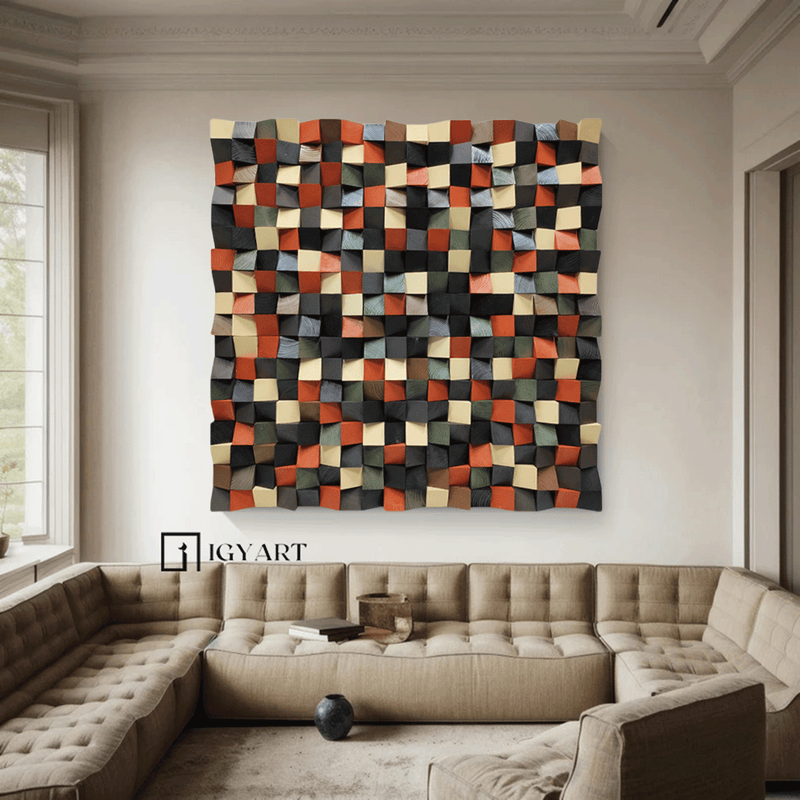 Geometric Wood Art Sculptured art Painting sculpture Textured Wall Decor Wood Block Art