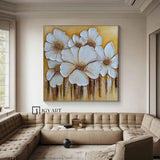 White And Golden Leaf Painting White and gold wall art White and gold Textured abstract Painting