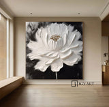 White 3D Texture Flower Painting White Minimalist Floral Painting Boho Living Room Wall Art Daisy Flower Wall Art