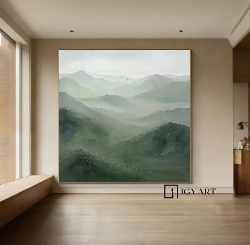 Green Mountains painting Green landscape painting Green Abstract wall art