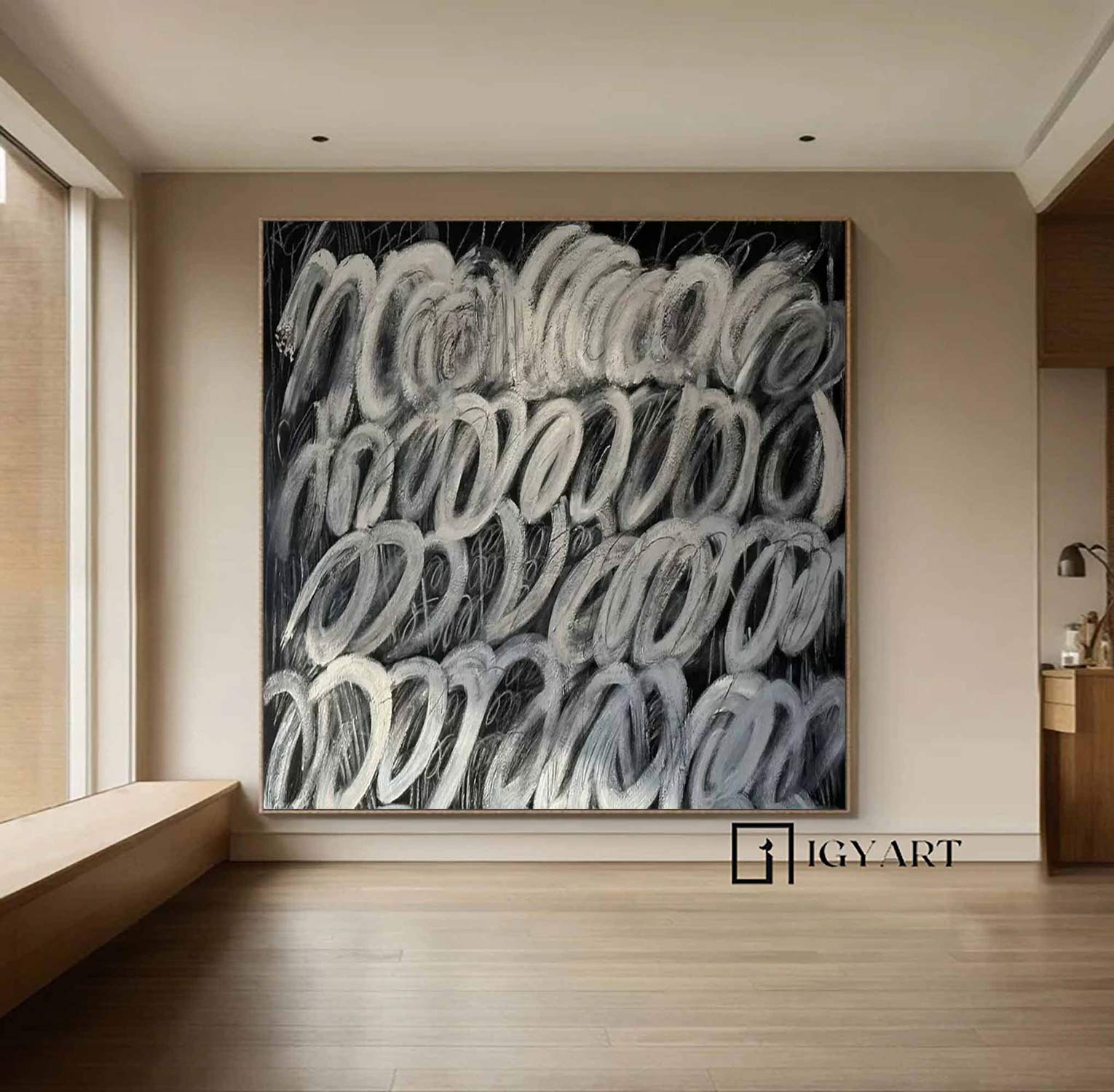 Large Black White Abstract Art Black Abstract Painting Black Abstract Painting Boho Living Room Wall Art