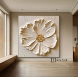 Creamy White 3D Texture Flower Painting Creamy White Minimalist Floral Painting Large 3D White Flower Painting