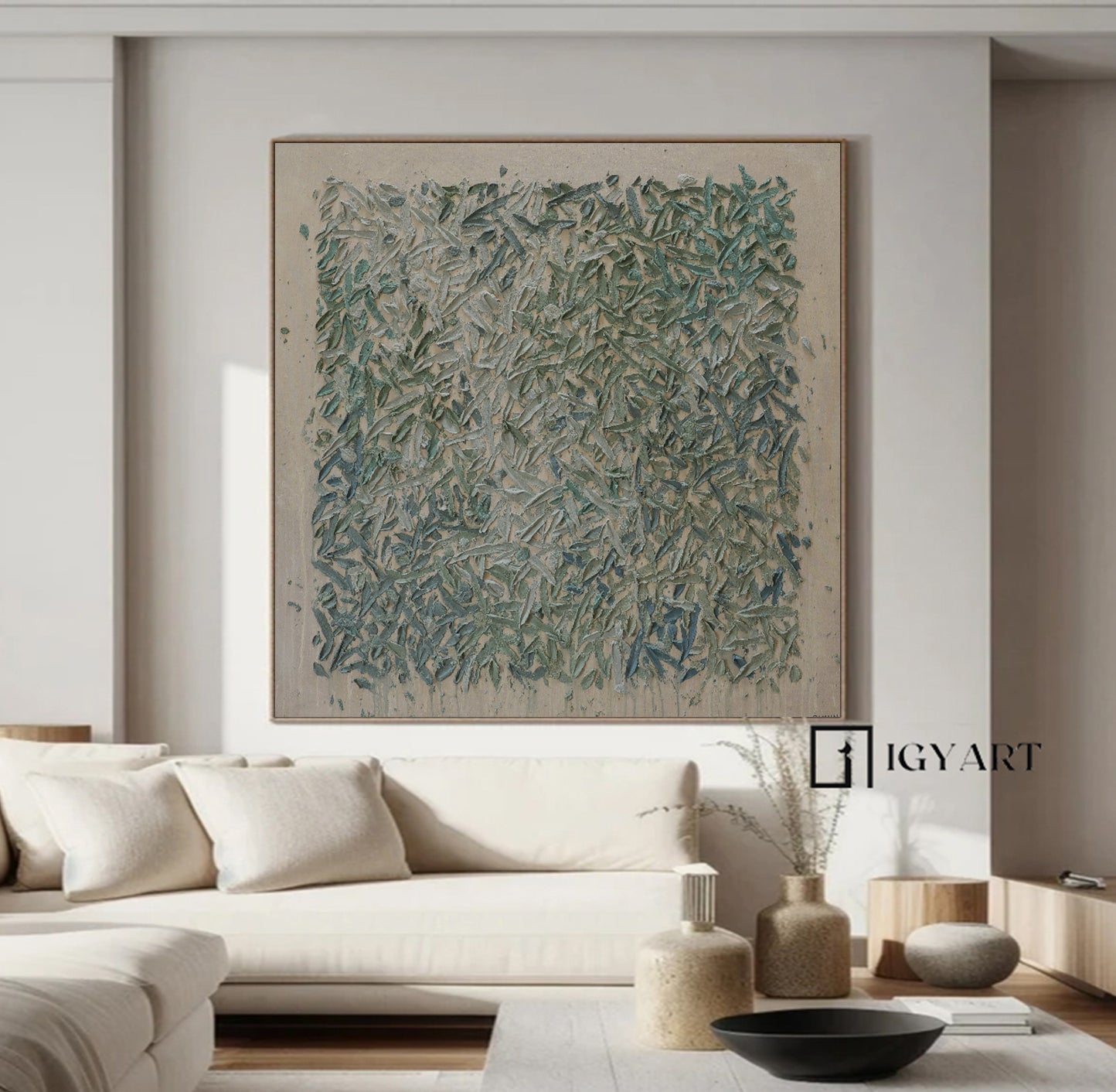 Green texture wall art green painting large green abstract painting