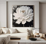 White 3D Texture Flower Painting White Minimalist Floral Painting Boho Living Room Wall Art Daisy Flower Wall Art