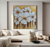 White And Golden Leaf Painting White and gold wall art White and gold Textured abstract Painting