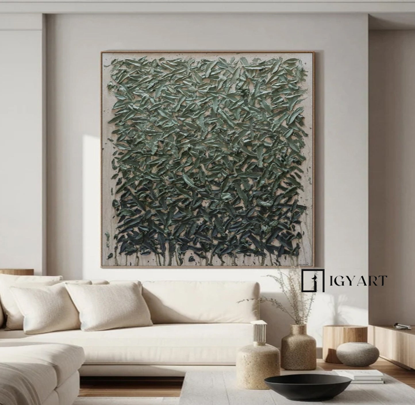 Large green abstract painting Green texture wall art green painting 