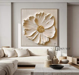 Creamy White 3D Texture Flower Painting Creamy White Minimalist Floral Painting Large 3D White Flower Painting