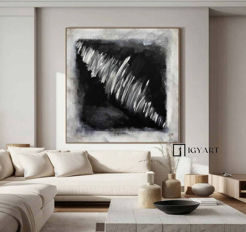 Black White Abstract Art Black Abstract Painting Large Black Abstract wall art Boho Living Room Wall Art