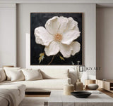 White 3D Texture Flower Painting White Minimalist Floral Painting Boho Living Room Wall Art Daisy Flower Wall Art