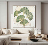 green painting Golden leaf oil painting Green leaf oil painting White and green painting