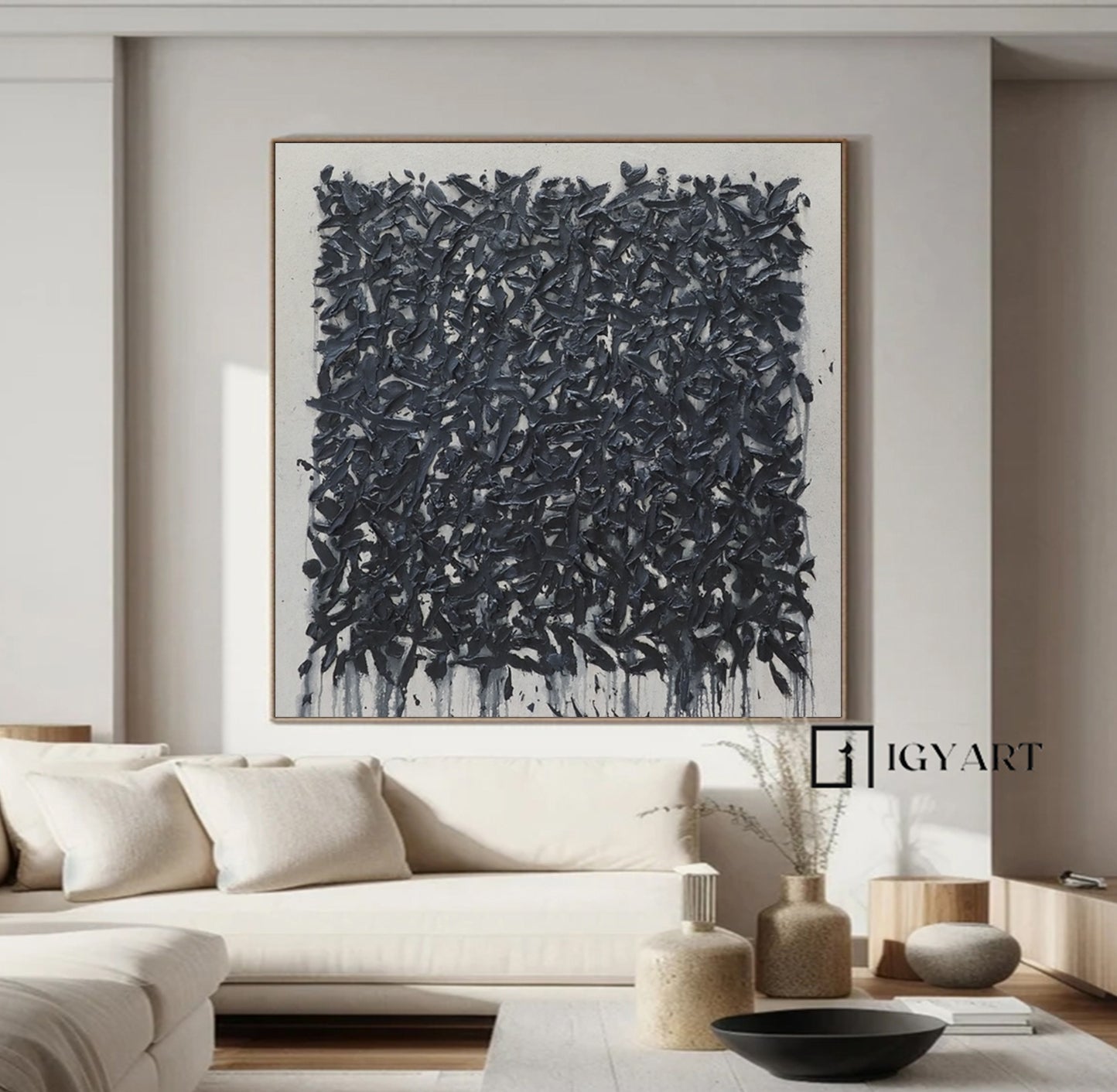 Large Black abstract painting Black texture wall art Black Abstract Art