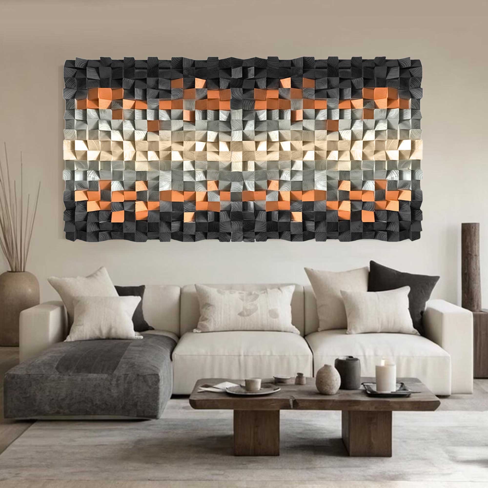 Hand-Painted Wood Carving Wall Art: Abstract 3D Textured Sculpture art