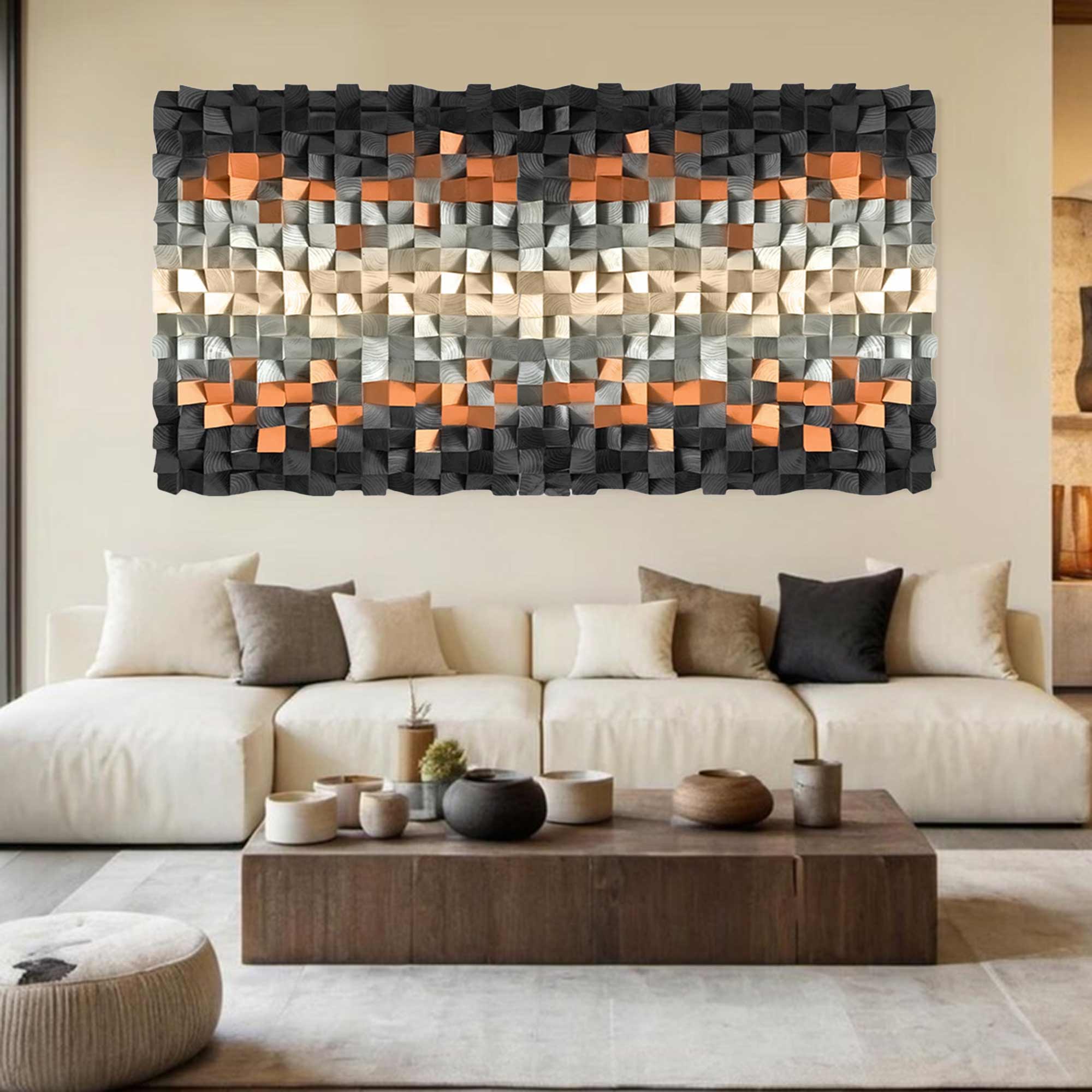 Hand-Painted Wood Carving Wall Art: Abstract 3D Textured Sculpture art