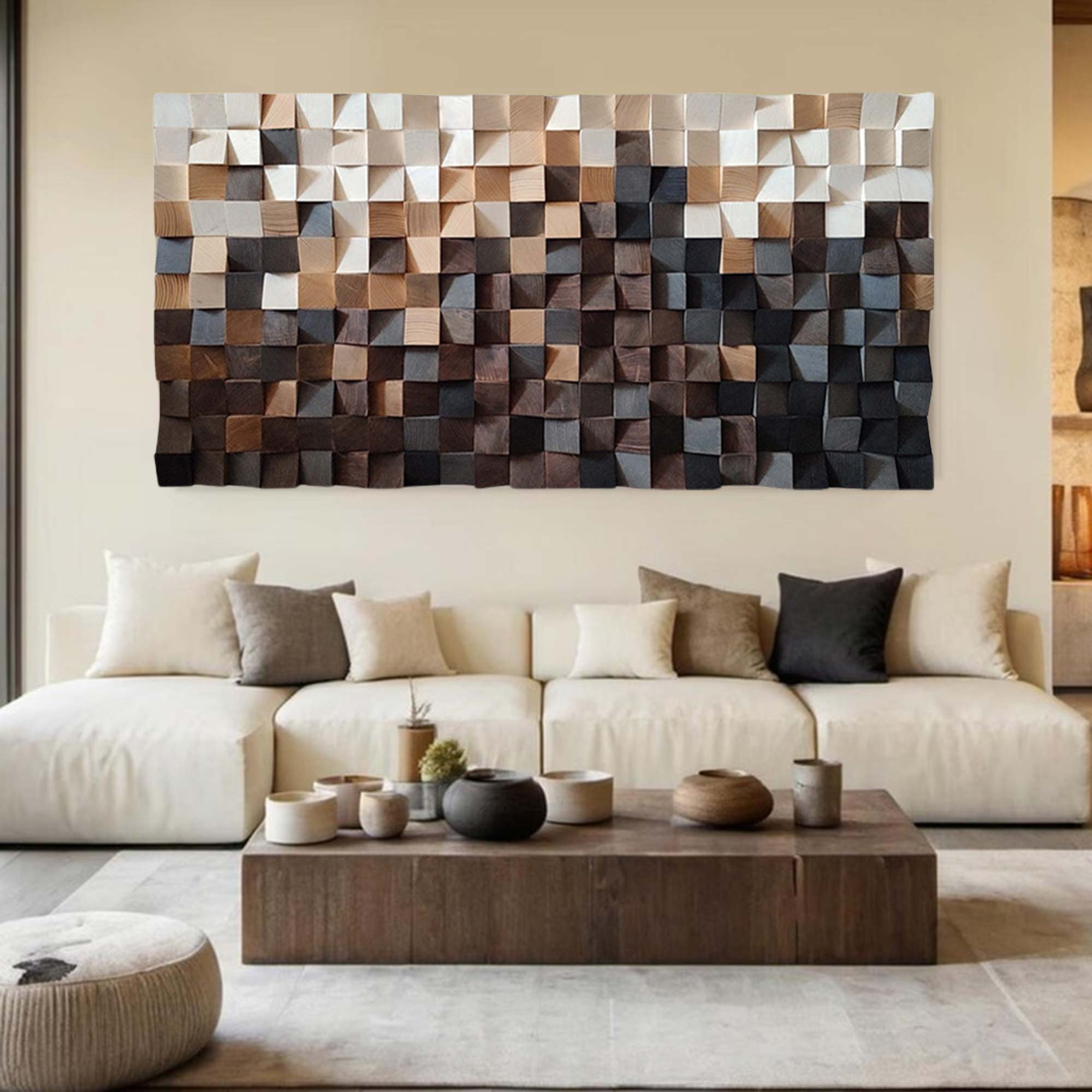 wood texture wall decor Geometric Wood Art: Textured Wall Sculpture