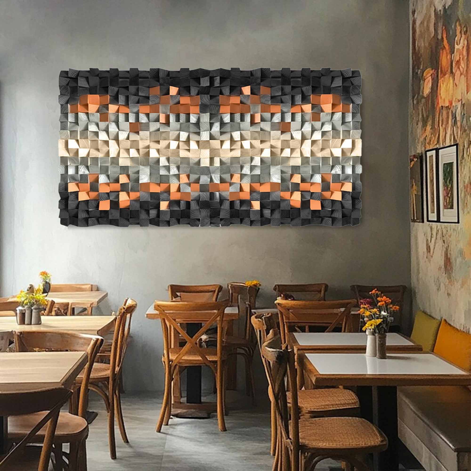 Hand-Painted Wood Carving Wall Art: Abstract 3D Textured Sculpture art