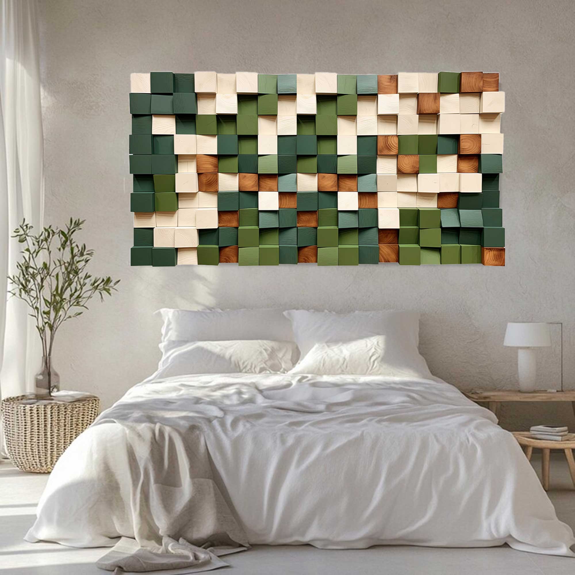 Green Geometric Wood Art Textured Wall Sculpture Wood carving wall art
