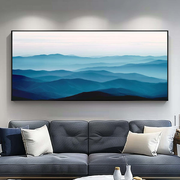 Large mountain painting mountain wall art Large blue abstract art blue mountains artwork