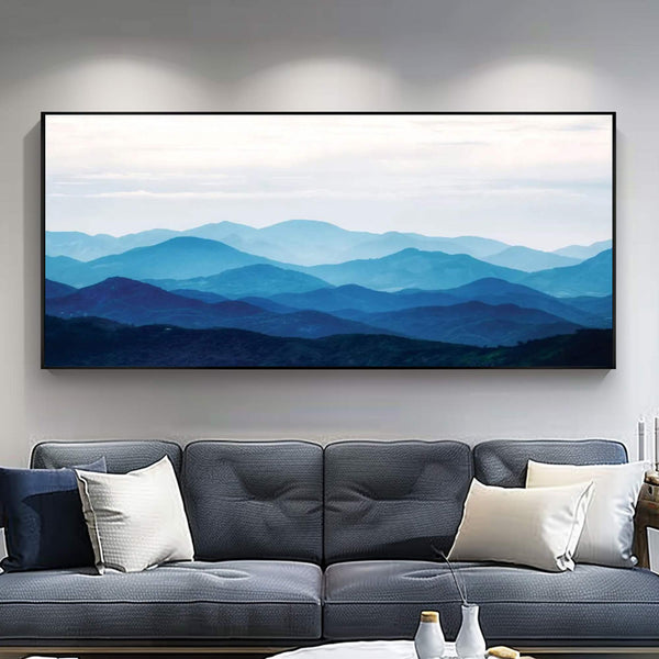 Large mountain painting blue painting of the mountains Large blue abstract art blue mountains artwork