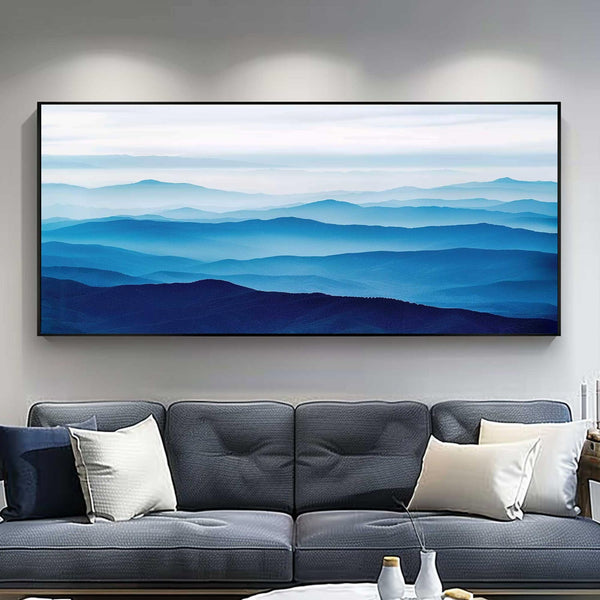 Large mountain painting blue painting of the mountains Large blue abstract art blue mountains artwork