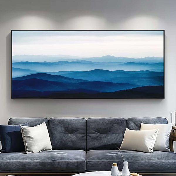 Large mountain painting mountain wall art Large blue abstract art blue mountains artwork