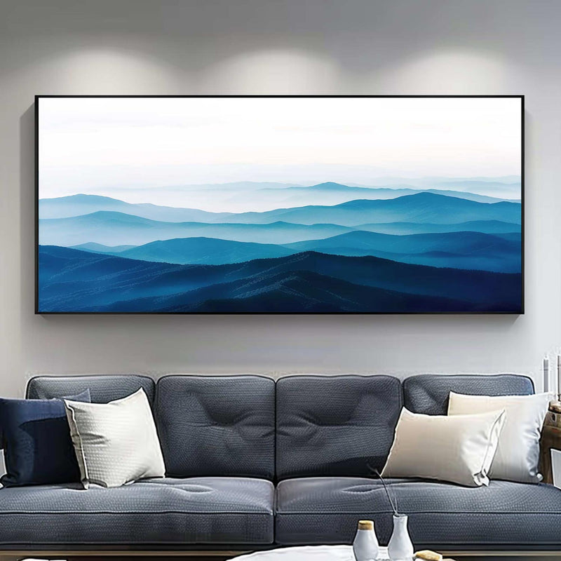 Large blue abstract art blue mountain landscape art Large mount paintings mountain wall art 