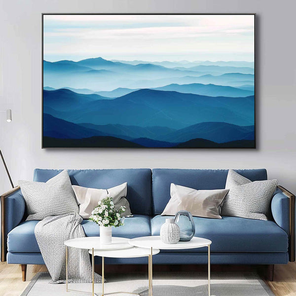 Large blue abstract art blue mountain landscape art Large mount paintings mountain wall art 