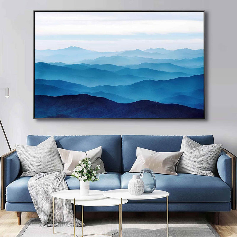 Large blue abstract art blue mountain landscape art Large mount paintings mountain wall art 