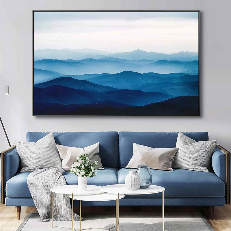 Large mountain painting mountain wall art Large blue abstract art blue mountains artwork