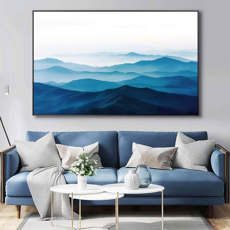 Large blue abstract art blue mountain landscape art Large mount paintings mountain wall art 