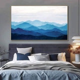 Large mountain painting blue painting of the mountains Large blue abstract art blue mountains artwork