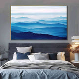 Large mountain painting blue painting of the mountains Large blue abstract art blue mountains artwork