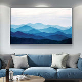 Large mountain painting blue painting of the mountains Large blue abstract art blue mountains artwork