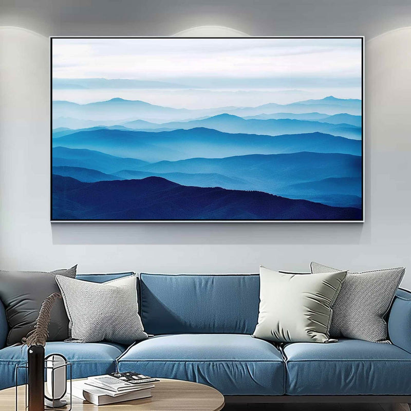 Large mountain painting blue painting of the mountains Large blue abstract art blue mountains artwork