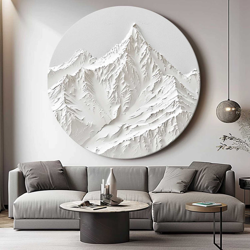 White Mountain Painting Large White Snow Mountain Painting Circle white Circle Snow Mountain texture canvas art