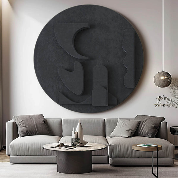 Black Circle Art sculpture Textured Wall Decor Black Circle Sculptured art Painting Customizable colors