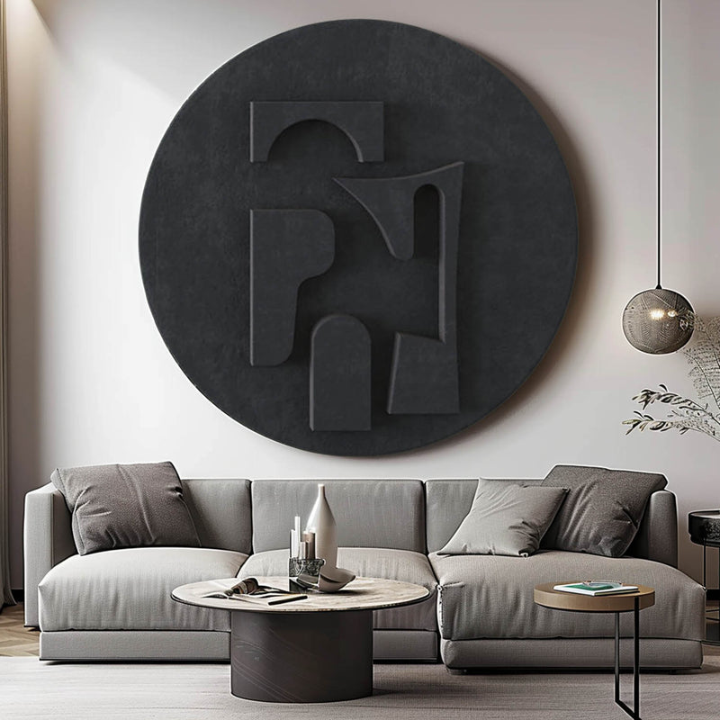 Black Circle Art sculpture Textured Wall Decor Black Circle Sculptured art Painting Black Circle 3D Textured Wall Decor Customizable colors